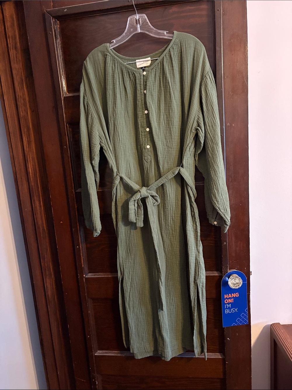 Universal Thread Olive Green Button-Up Midi Dress with Tie Waist